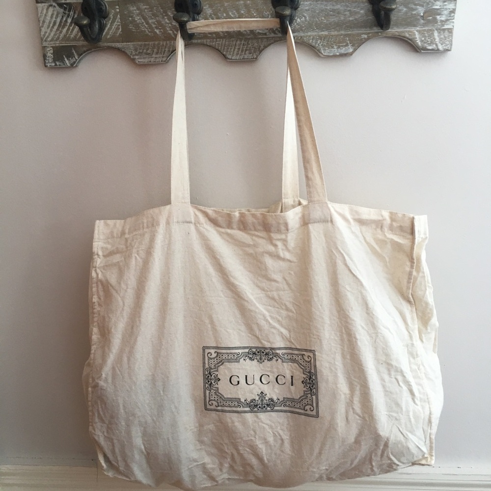 GUCCI Large Reusable Cotton Shopping Tote Bag In Cream